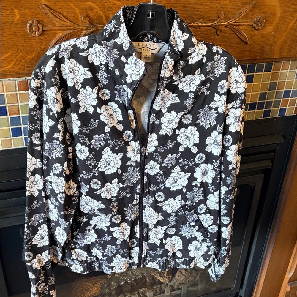 Black Floral Bomber Jacket